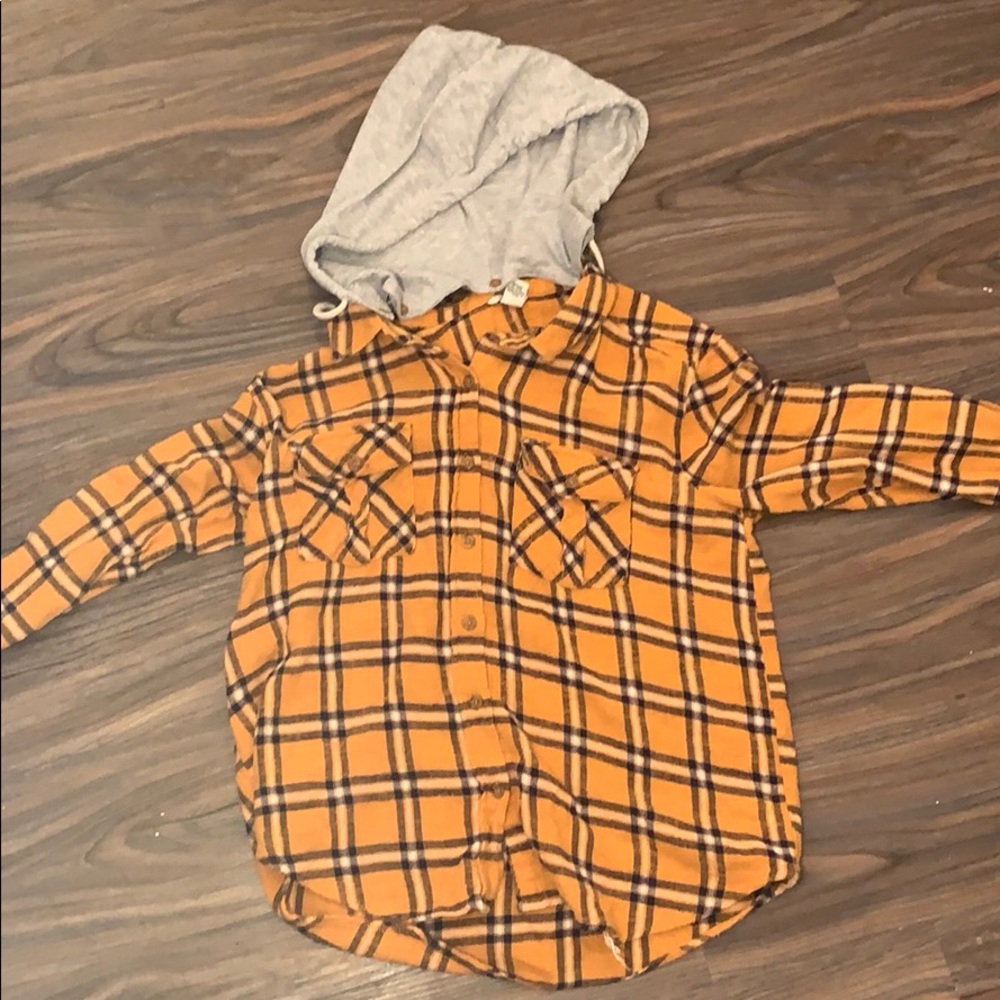 Yellow flannel with detachable hood